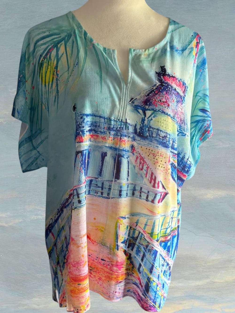 Leoma Lovegrove Light Blue Printed Short Sleeve Women’s Top
